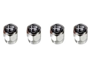 Genuine Mopar Valve Stem Caps Kit Of Four Chrome And Black With Alfa Romeo Logo