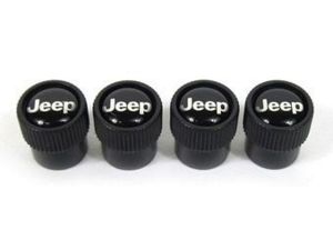 Genuine Mopar Wheel Valve Stem Caps Black W/ Jeep Logo