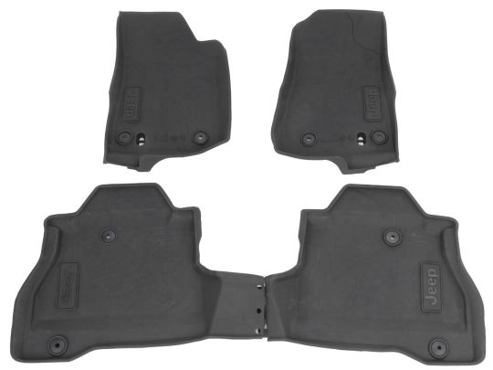 Genuine Mopar All Weather Rubber Mats Kit Of Four For Front And Rear Black With Black Jeep Logo