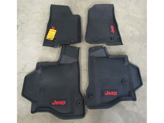 Genuine Mopar All Weather Rubber Mats Kit Of Four For Front And Rear Black With Red Jeep Logo