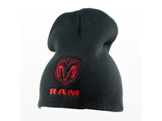 Genuine Mopar Knit Beanie Hat Black With Red RAM Logo