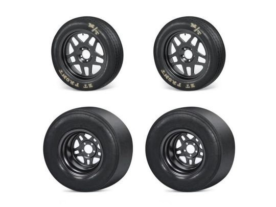 Genuine Mopar Performance Direct Connection Kit Of Four Drag Pak Bogart Lightweight Wheels and Tires 17x4.5 Front And 15x10 Rear